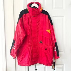 Sunbuster Red Colorblock Deadstock NOS Long Windbreaker Jacket Large Reflectors
